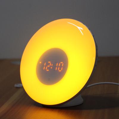 China European Night Light Bedside Table RGB Smart Atmosphere Wake Up Light Sunrise Alarm Clock For Kids for sale