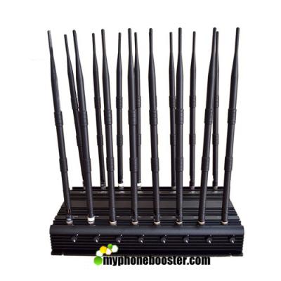 China 16 Channel Full Bands 38W High Power Wifi Signal Jammer Blocker Isolator Block GSM 3G 4G Wimax UHF VHF Lojack Signals for sale