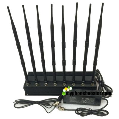 China 8 Channels 20w Indoor High Power Lojack/ WiFi/ VHF/ UHF Mobile Phone Jammer Jamming Range Up To 40m With Car  Charger for sale