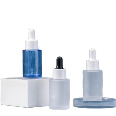 China Cosmetic Factory 30ml Flat Dropper Glass Bottle Shoulder Dropper Bottle For Serum for sale