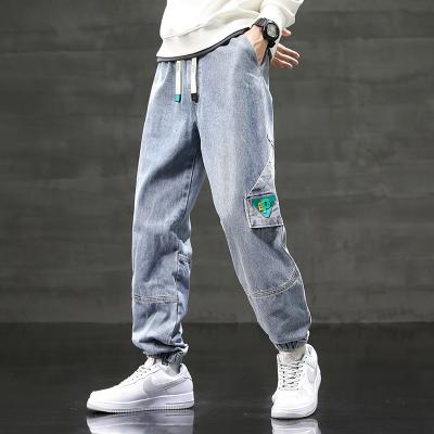 China Breathable Black Custom Multi Zipper Cargo Pants Retro Solid Pocket Jeans Men Contrast Cargo Stitching Jeans for sale