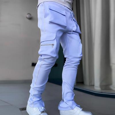 China 2022 Fashion Anti-pilling Stripe Cargo Reflective Men Jogging Sweatpants Gym Men Jogger Running Yoga Pants Stacked Sports Tracksuit for sale