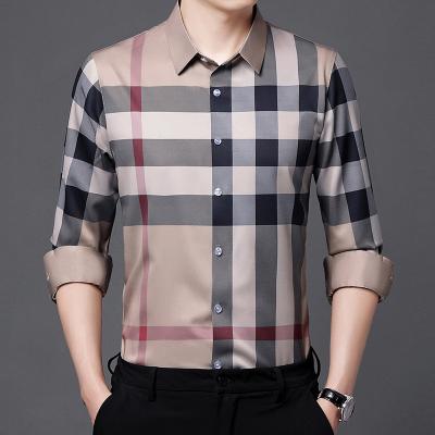 China Anti-pilling OEM Custom Silk Men's Unironed Style Factory New Plaid Fashion Shirt Casual Four Seasons Long Sleeve Men's Shirts for sale