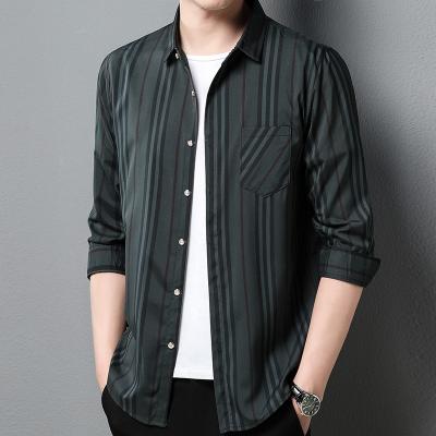 China Hot Men's Shirts New High Grade Anti-Wrinkle Fashion Lapel Long Sleeve Casual Striped Cotton Men's Shirts Unmarked for sale