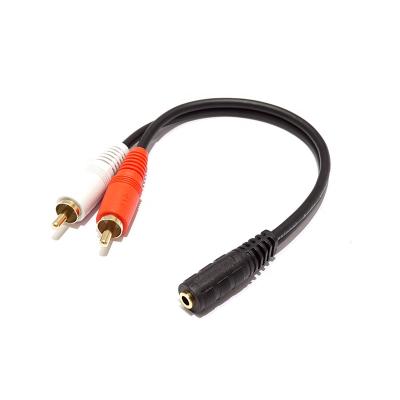 China Car 3.5mm Female to 2-Male RCA Y Splitter Car Stereo Audio Cable for Home Theater Speaker Subwoofer for sale