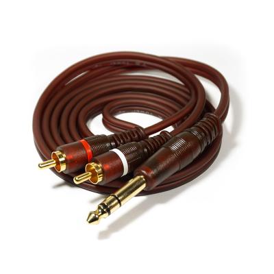 China Car 6.35mm Stereo 1/4 Inch Male TRS Plug To 2 RCA Splitter Male Audio Cable Heavy Duty Gold Y Plated Connectors 1.5M for sale