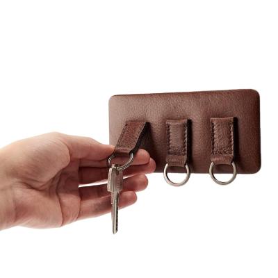 China Brown Key Chain Holder Magnetic Key Holder Hook 4 Places Hanger Handmade Organizer for sale