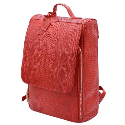 China Customized Designer Anti-theft Full Serpentine Pattern Pu Leather Women Casual Backpack Overnight Backpack for sale