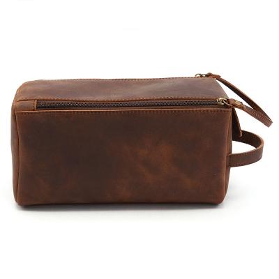 China Wholesale Custom Made High Quality Vintage PU Bag Portable Travel Leather Wash Cosmetic Bag Makeup Bag for sale