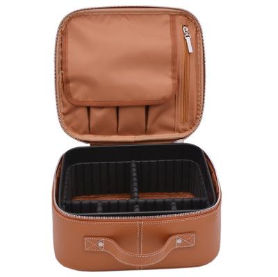 China Hot Selling Fashion Large Capacity PU Leather Detachable Cosmetic Bag Portable Makeup Wash Bag for sale