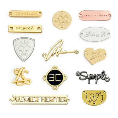 China Sustainable Garment Accessories Metal Apparel Labels Logos Custom Name Tag, Metal Garment Label Seam Plate Tags for Clothing Swimwear for sale