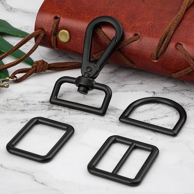 China Bag Part Hardware Manufacturer 25mm Zinc Alloy Eco-Friendly Metal Adjustable Square Buckle Set 1 Inch Matte Black D Ring Swivel Snap Hook Dog for sale