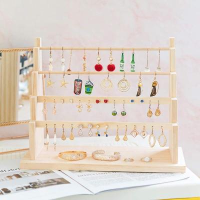 China Europe Wooden Organizer Jewelry Display Wood 5 Layer Earring Stand Earring Jewelry Desktop Display Rack for sale