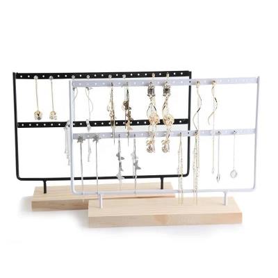 China New Europe Wooden Earrings Jewelry Display Wood Organizer Stand Earring Jewelry Desktop Display Rack With Wood Base for sale