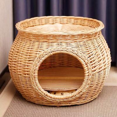 China Environmental Friendly Pet Wicker Basket Cat Bed Cave Dog House Handmade Pet Cage For Sale for sale