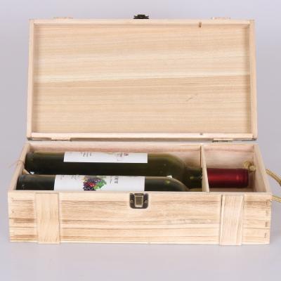 China Customized Wooden Double Bottle Wooden Wine Crate Gift Box 2 Bottles Wine Wine Box Handmade for sale