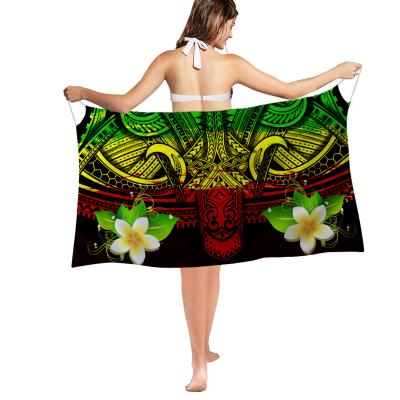 China Polynesian Pattern Women's Hawaiian Gradient Plumeria Lavalava Sarongs Breathable Beach Blouses Wrap Skirt Swimsuit Bikini Cover Up for sale