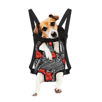 China Polynesian Samoa Breathable Pet Travel Carrier Tropical Flowers Style Off The Front Carrier Hands-Free Adjustable Pet Backpack With Shoulder for sale