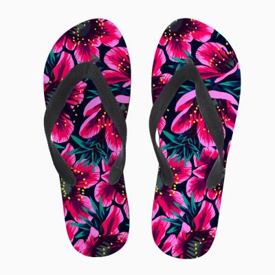 China Anti Slip Hawaiian Flowers Pattern Cheap Wholesale Custom Women Flip Flops Indoor and Outdoor Leisure for sale