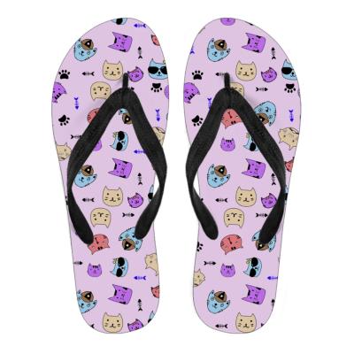 China Anti-slippery Cat Face Cute Pattern Flip Copy on Demand Collapses Beach Shoes Women Outdoor Slippers for sale