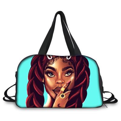 China Black Capacity Eco-friendly Art African Girls Printed Large Capacity Black Travel Duffel Bag Fashion Weekend Duffel Bag Overnight Travel Luggage for sale