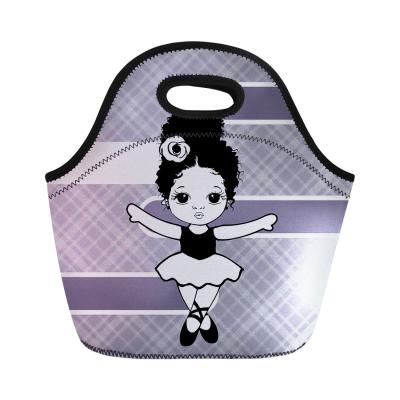 China Low MOQ Sublimation Durable Cute Empty Black African Lunch Bag American Girls Pattern Printing Custom Lunch Box Insulated Lunch Bag for sale