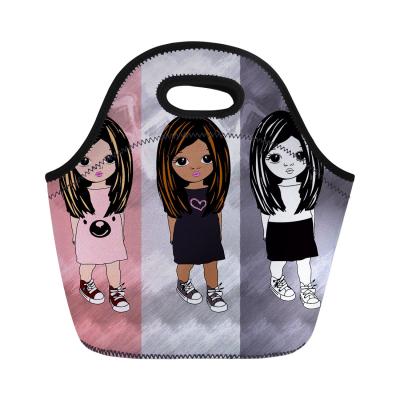 China Wholesale Durable Cute Lunch Bags For Kids Cartoon Black African American Girls Printed Neoprene Insulated Kids Lunch Bag for sale