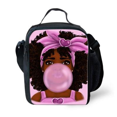 China MOQ Durable Wholesale Black Girl African Girls Printed Cooler Tote Lunch Bag Handbag Insulated Custom Picnic Bag for sale