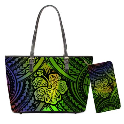 China Durable Colorful Polynesian Floral Ladies Bags Handbags Set Custom Luxury Handbags For Women Large Capacity Handbags Handbags for sale