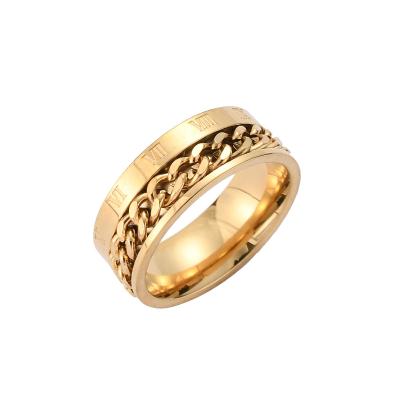 China Available Hiphop Color Stainless Steel Metal Gold Hip Hop Link Chain Ring Men Rotate Ring for sale