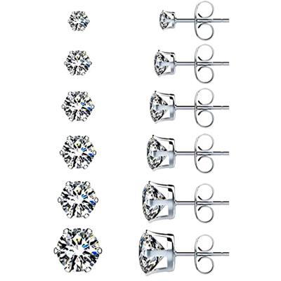 China CLASSIC Hypoallergenic 3-8mm Earring Sets , 316L CZ Zircon Stud Stainless Steel Stud Earrings for sale