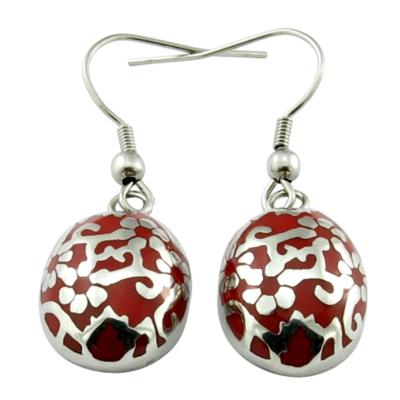 China CLASSIC Custom Green Flower Pattern Oval Big Lady Ear Hooks Red Epoxy Earrings for sale