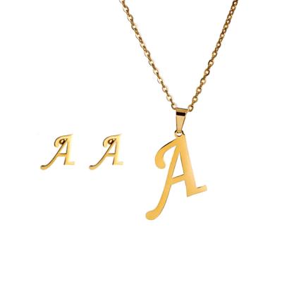 China Nickel Free Jewelry Sets Custom 18K Gold Plated Jewelry Letter A Earring Necklace Set for sale