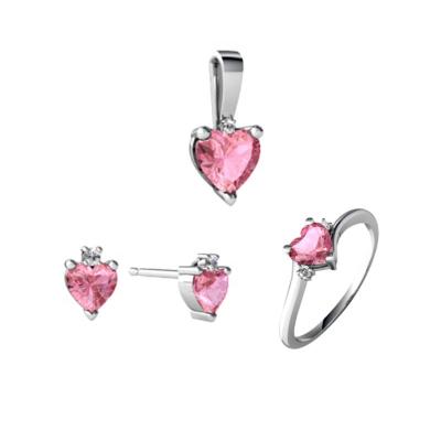 China Stainless Steel Romantic Ring Fashion Earring Rose Heart CZ Pendant Jewelry Set for sale