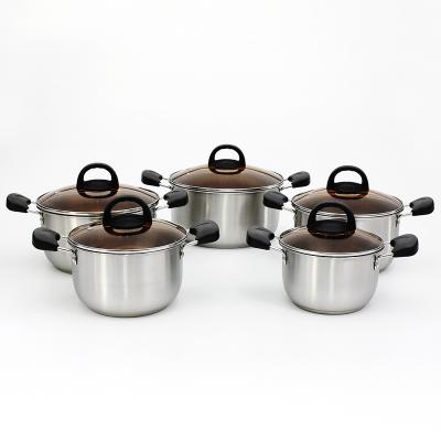 China Customized Sustainable Steamer Stainless Steel Casserole 10 PCS Soup Pot Kitchen Cooking Pot Set Cookware Set for sale