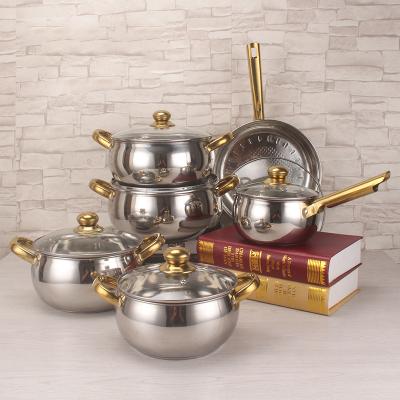 China Customized Viable 12 PCS Steamer Pot Stainless Steel Casserole Soup Pot Stove Cooking Pot Set Cookware Set for sale