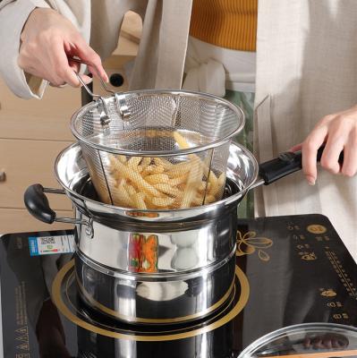 China Multifunctional Soup Pot Drop Shipping Stainless Steel Steam Noodle Pot Tempura Fryer With Basket for sale