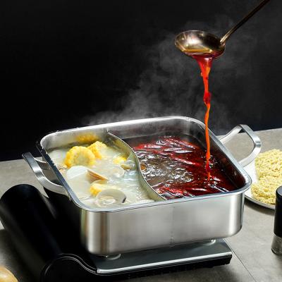 China Viable Customized Hot Soup Pot Spicy Double-Flavor 304 Stainless Steel Pot Broth With Divider Plain Broth Shabu Pot Square Chafing Dish for sale