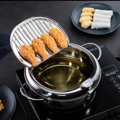 China Drop Stocked Shipping Tempura Japanese Deep Fryer Gas Frying Pot Stainless Steel Deep Fryer Pot With Thermometer for sale