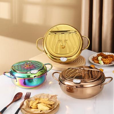 China Customized Viable OEM Rose Gold Japanese Pot Deep Fryer Tempura Oil Purifier Deep Pot With Lid&Thermometer 304 Stainless Steel Pan for sale