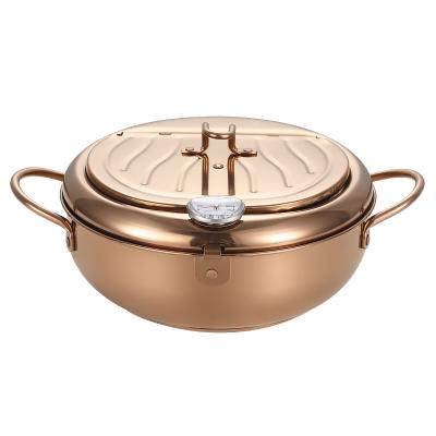 China Customized Viable OEM Japanese Rose Gold Skillet Tempura Oil Purifier Deep Pot With Lid&Thermometer 304 Stainless Steel Fryer Pot for sale