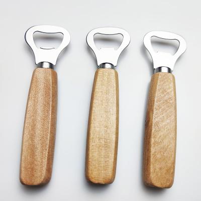 China Logo Beer Bottle Wooden Opener Customized Viable With Wooden Handle for sale