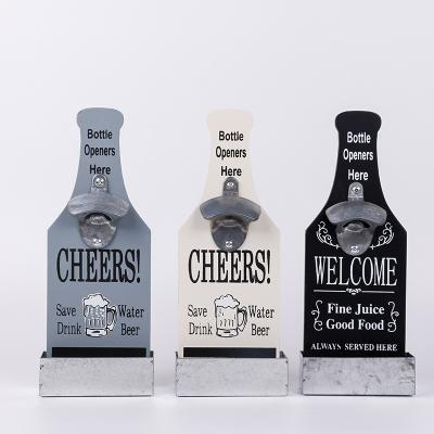 China Vintage Style Wall Mounted Custom Decoration Beer Bottle Shape Exterior Wall Mounted Bottle Opener With Cap Catcher for sale