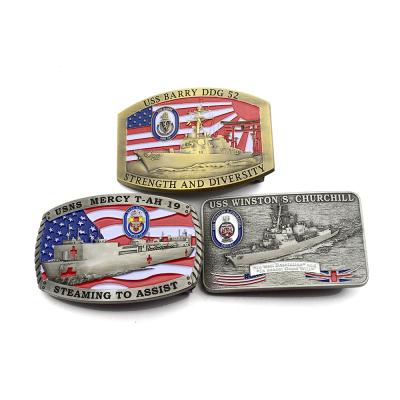 China Custom Fashion Navy 3D Logo Army Ship Metal Made Belt Buckles for sale