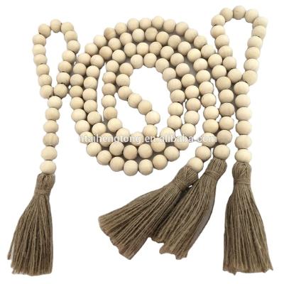 China Europe Unfinished Wooden Bead Garland Christmas Wood Garlands with Jute Twine Tassel for Party Holiday Farmhouse Home Decoration for sale