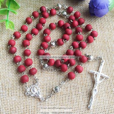 China Europe Rose Perfumed Wooden Rosary , Perfume Rosary Necklace With Alloy Rose Spacer Bead Spacer for sale