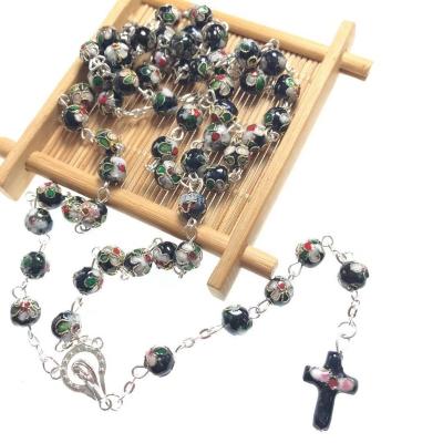 China With Flour On The Outside Silver Plating Cloisonne Chain 8mm Beads Cloisonne Rosary Bracelet Set for sale