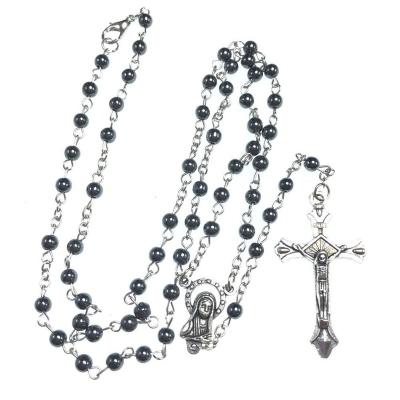 China Europe Hematite Rosary Black Stone 4mm Bead Blessed Rosary Catholic First Communion Gifts for sale