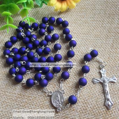 China ALLOY 8mm Purple Color Acrylic Rosary With Alloy Rosary Centerpiece for sale