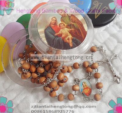 China Europe brown perfume religious pink rosary, 7mm beaded rosary necklace, Virgin Mary rosary with plastic box for sale